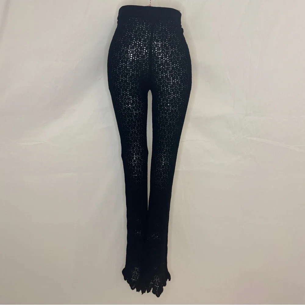 MAJORELLE Black Crochet Flared Pants